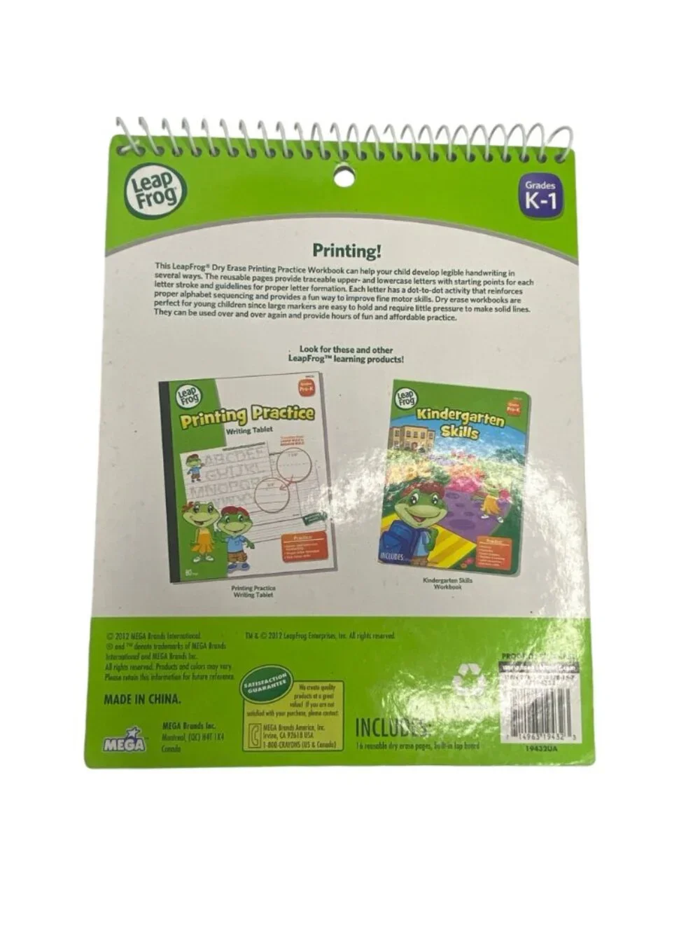 Leap Frog Printing Dry Erase Practice Notebook Grades K-1